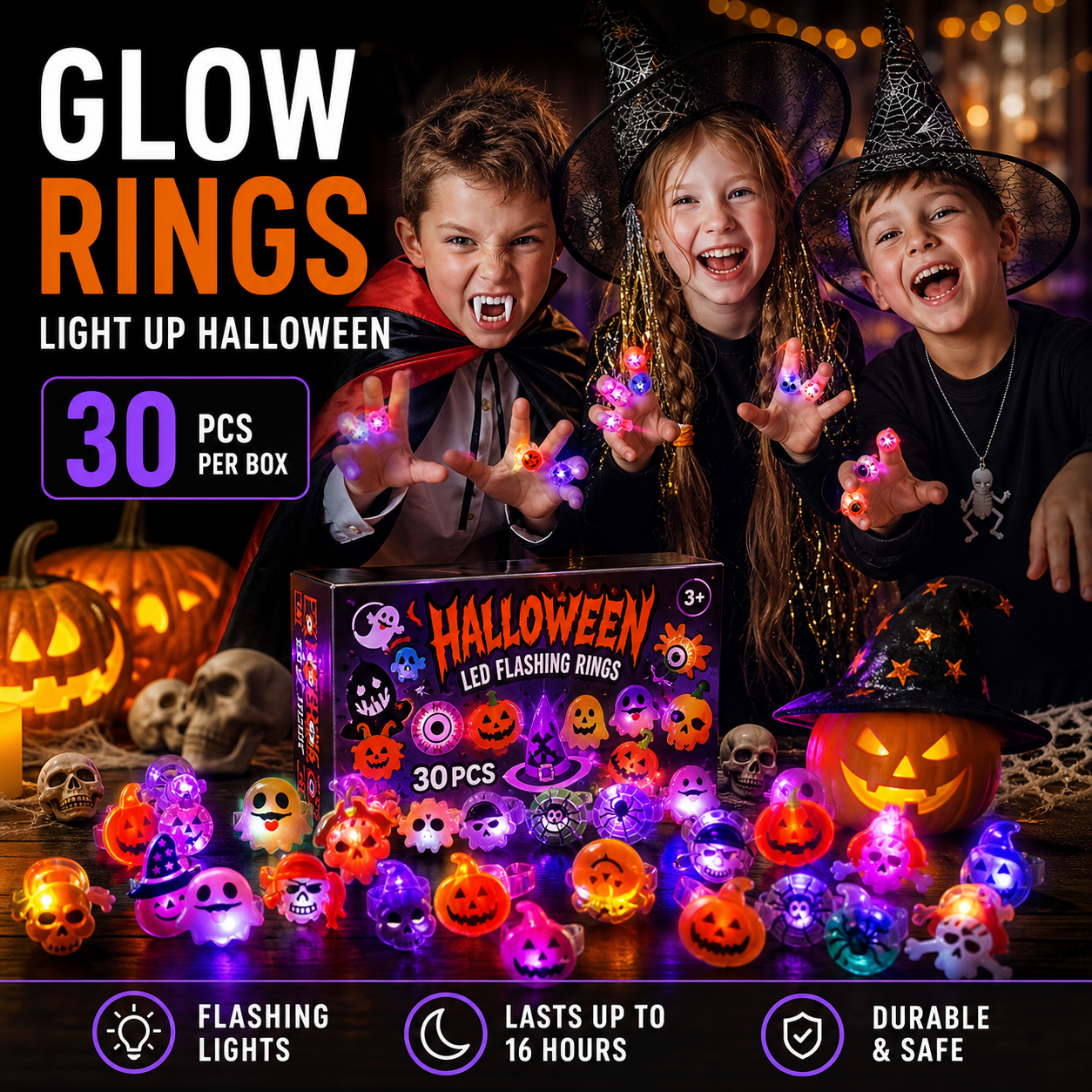 🔥🎃Spooky Season Hot Sale 50% OFF‼️✨LED Light Halloween Glowing Ring 💍| Flashing Light‑Up Party Favor for Halloween Night👻