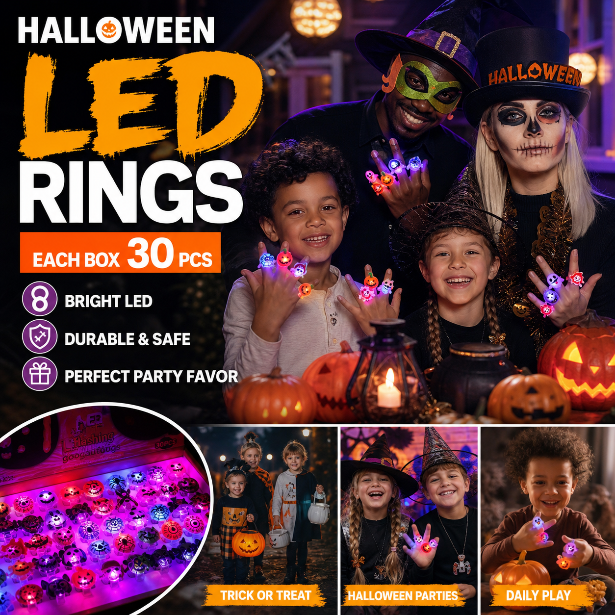 🔥🎃Spooky Season Hot Sale 50% OFF‼️✨LED Light Halloween Glowing Ring 💍| Flashing Light‑Up Party Favor for Halloween Night👻