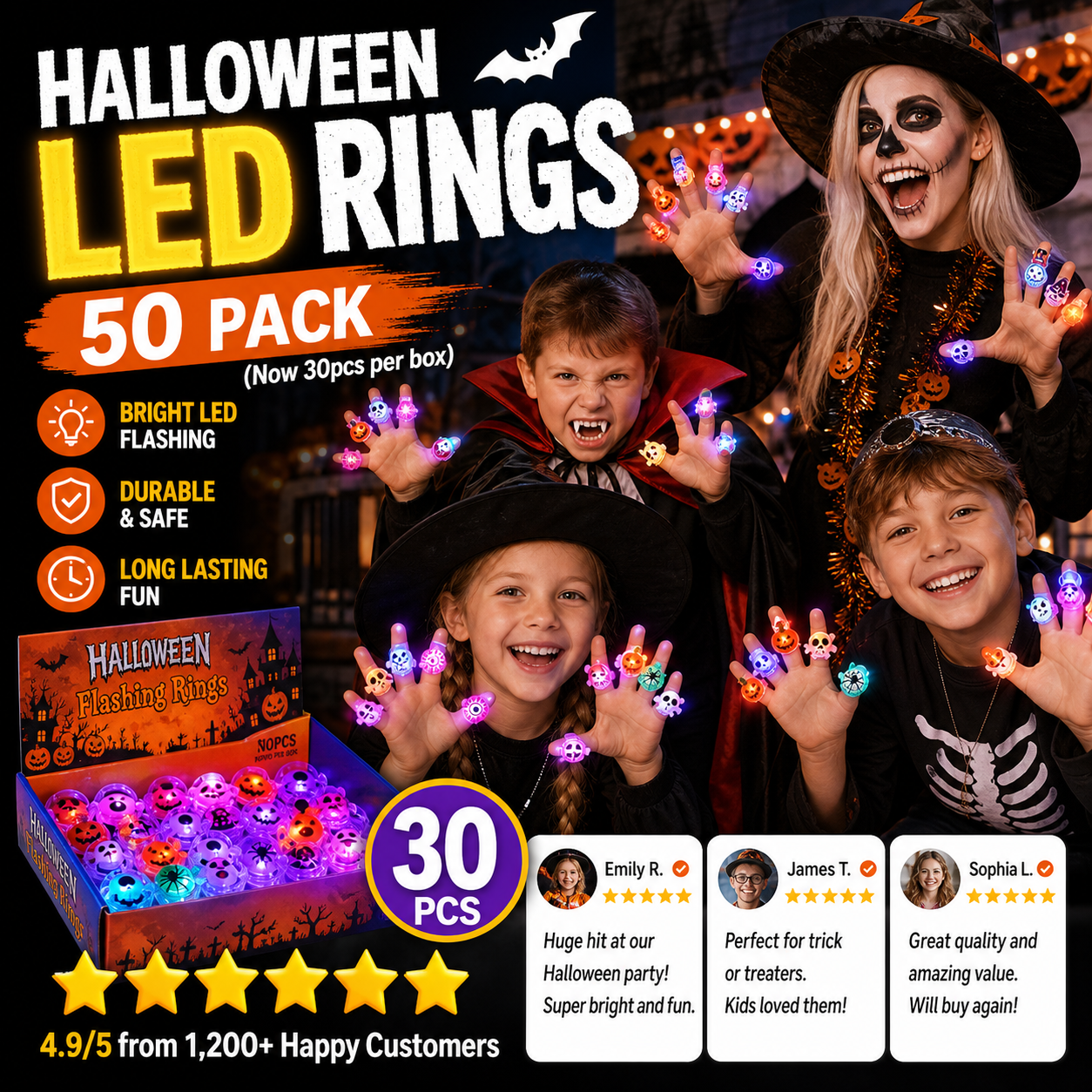 🔥🎃Spooky Season Hot Sale 50% OFF‼️✨LED Light Halloween Glowing Ring 💍| Flashing Light‑Up Party Favor for Halloween Night👻