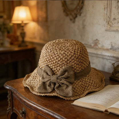 Darolio®🌞 Elegant Woven Straw Sun Hat with Bow – Breathable, Foldable & Perfect for Beach & Travel 👒