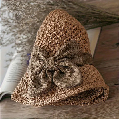 Darolio®🌞 Elegant Woven Straw Sun Hat with Bow – Breathable, Foldable & Perfect for Beach & Travel 👒