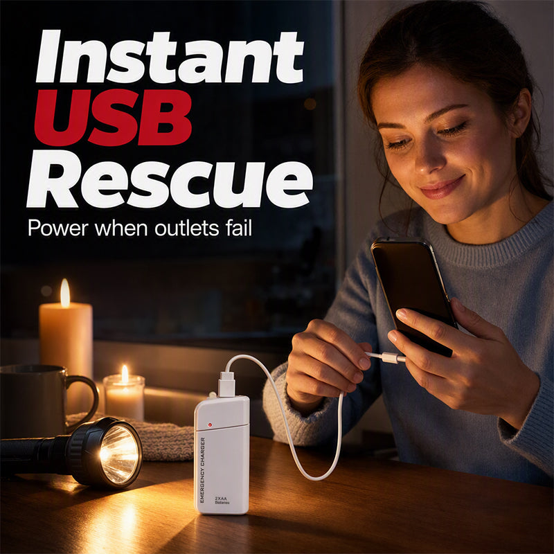 ⚡ LIMITED TIME 50% OFF!!Portable Emergency Phone Charger – 2 AA Battery Powered Backup