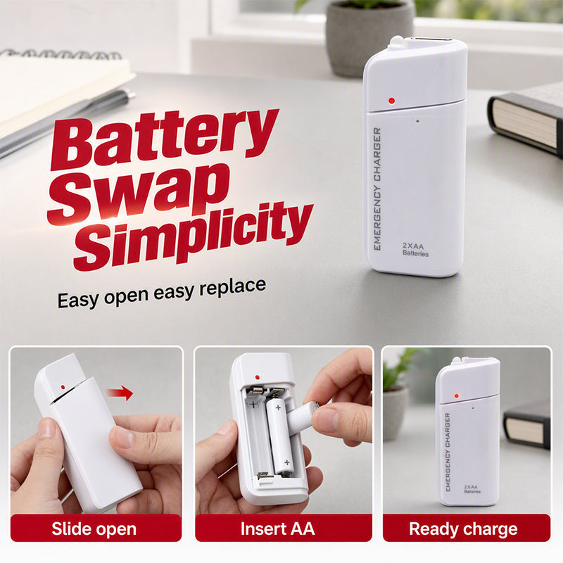 ⚡ LIMITED TIME 50% OFF!!Portable Emergency Phone Charger – 2 AA Battery Powered Backup
