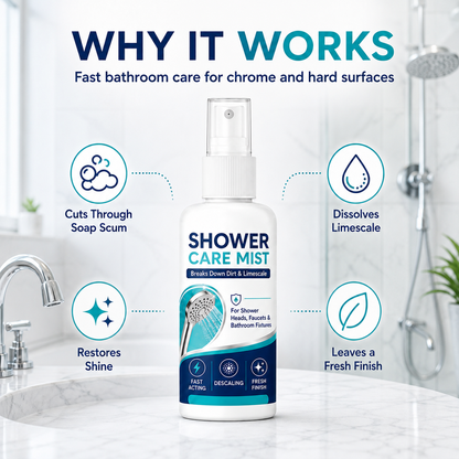 💦50% OFF!✨ Fast-Acting Shower Limescale Remover Spray 🚿💙Dissolves stubborn mineral deposits & hard water stains. Restores water flow & shine – just spray & wipe!🧼💪