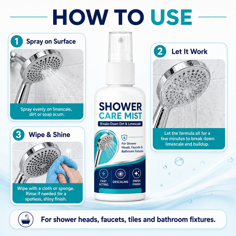 💦50% OFF!✨ Fast-Acting Shower Limescale Remover Spray 🚿💙Dissolves stubborn mineral deposits & hard water stains. Restores water flow & shine – just spray & wipe!🧼💪