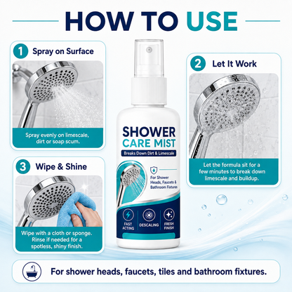 💦50% OFF!✨ Fast-Acting Shower Limescale Remover Spray 🚿💙Dissolves stubborn mineral deposits & hard water stains. Restores water flow & shine – just spray & wipe!🧼💪