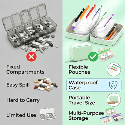 🥳2026 HOT SALE💞UP TO 50% OFF!!💊 A8 Waterproof Travel Pill Organizer Case with 14 Color-Coded Zipper Pouches for Vitamins & Supplements