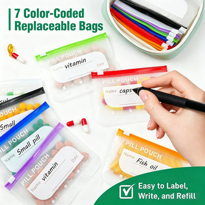 🥳2026 HOT SALE💞UP TO 50% OFF!!💊 A8 Waterproof Travel Pill Organizer Case with 14 Color-Coded Zipper Pouches for Vitamins & Supplements