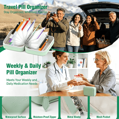 🥳2026 HOT SALE💞UP TO 50% OFF!!💊 A8 Waterproof Travel Pill Organizer Case with 14 Color-Coded Zipper Pouches for Vitamins & Supplements