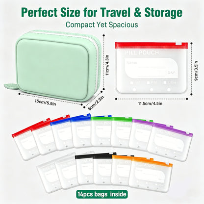 🥳2026 HOT SALE💞UP TO 50% OFF!!💊 A8 Waterproof Travel Pill Organizer Case with 14 Color-Coded Zipper Pouches for Vitamins & Supplements