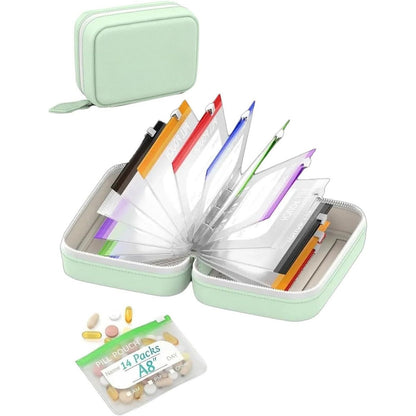 🥳2026 HOT SALE💞UP TO 50% OFF!!💊 A8 Waterproof Travel Pill Organizer Case with 14 Color-Coded Zipper Pouches for Vitamins & Supplements