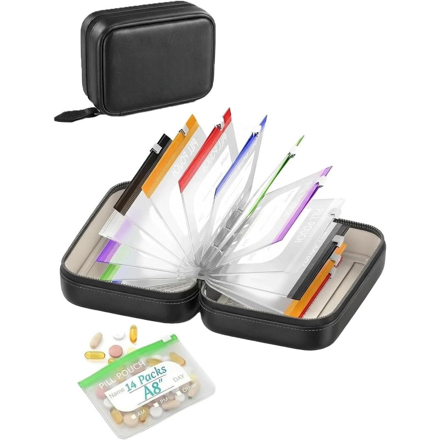 🥳2026 HOT SALE💞UP TO 50% OFF!!💊 A8 Waterproof Travel Pill Organizer Case with 14 Color-Coded Zipper Pouches for Vitamins & Supplements