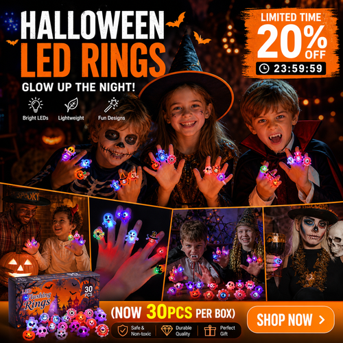 🔥🎃Spooky Season Hot Sale 50% OFF‼️✨LED Light Halloween Glowing Ring 💍| Flashing Light‑Up Party Favor for Halloween Night👻